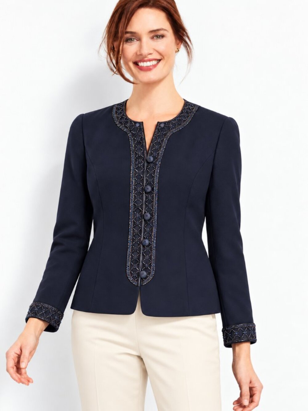 Valerie Stevens II Evening Women's Navy Blue Beaded Jacket – Size 18W
